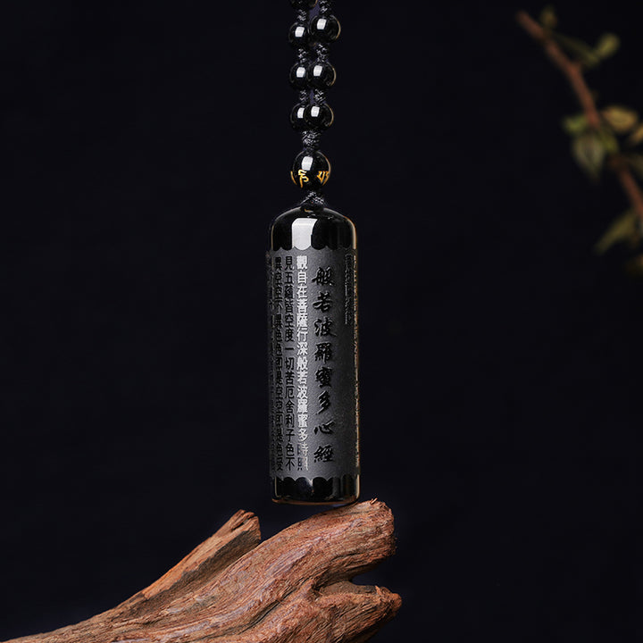 Buddha Stones Natuurlijke zwarte obsidiaan hartvormige sutra Ketting - image 2