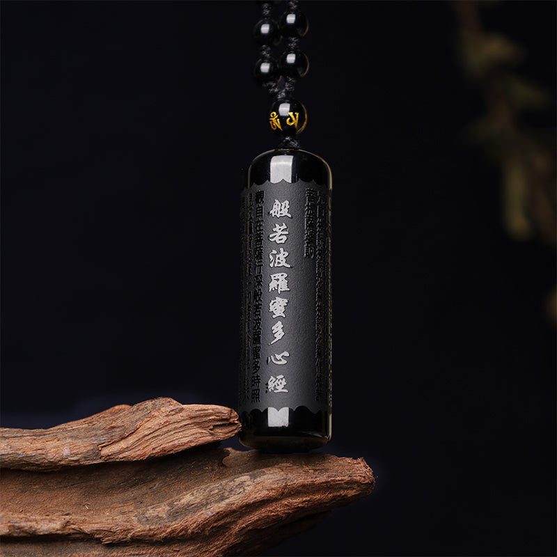 Buddha Stones Natuurlijke zwarte obsidiaan hartvormige sutra Ketting - Zwarte Obsidiaan (Zuivering♥Transformatie) - image 0
