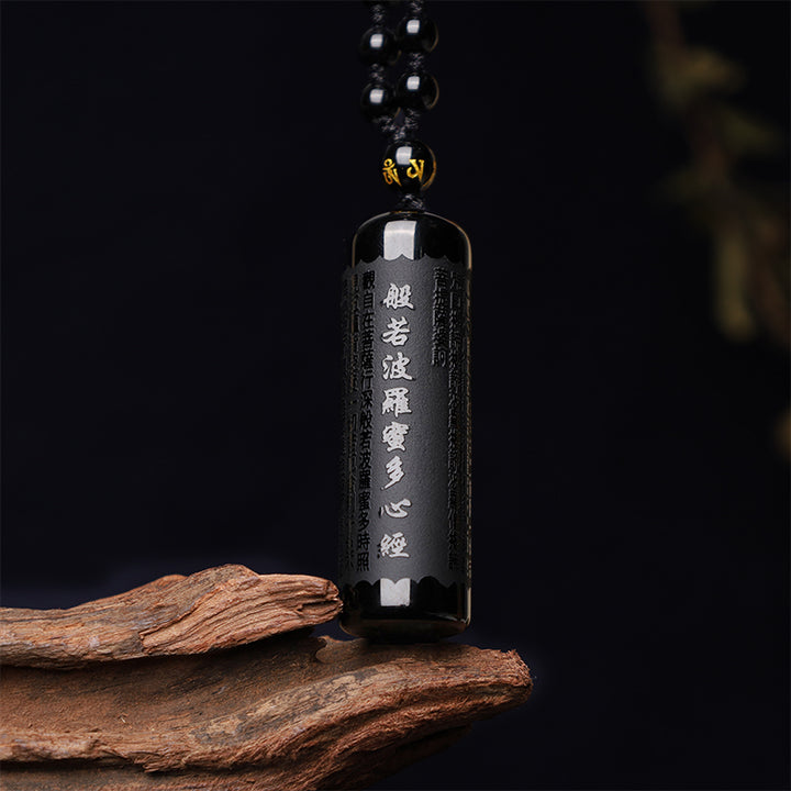 Buddha Stones Natuurlijke zwarte obsidiaan hartvormige sutra Ketting - Zwarte Obsidiaan (Zuivering♥Transformatie) - image 0