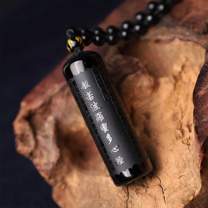 Buddha Stones Natuurlijke zwarte obsidiaan hartvormige sutra Ketting - image 4