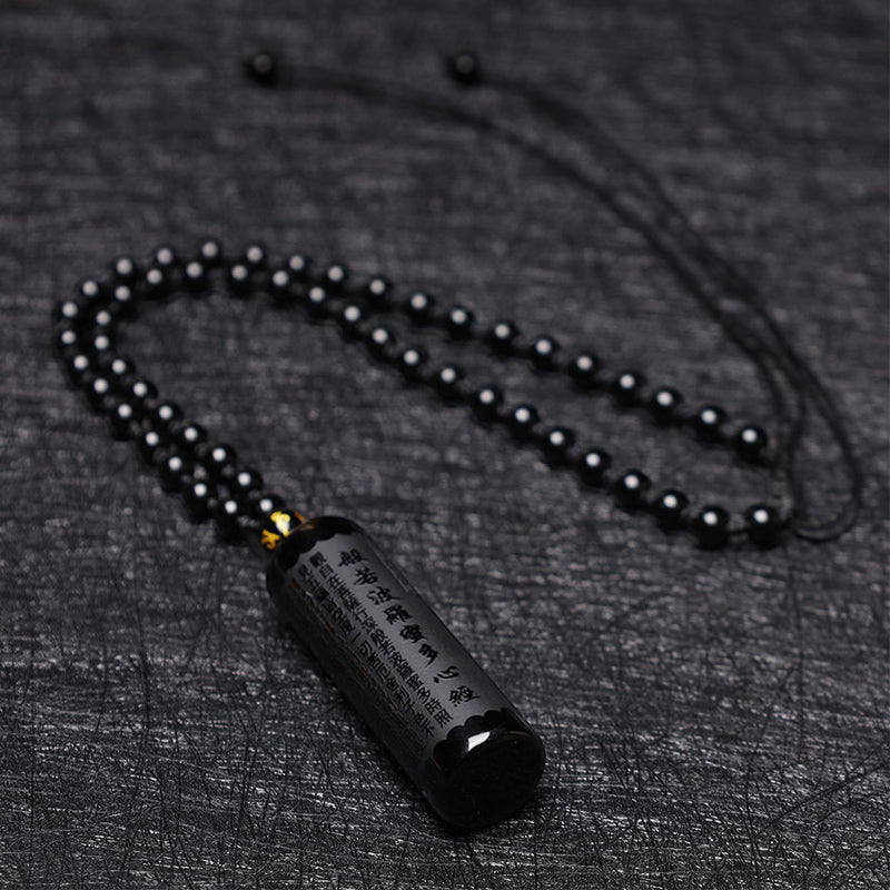 Buddha Stones Natuurlijke zwarte obsidiaan hartvormige sutra Ketting - image 7