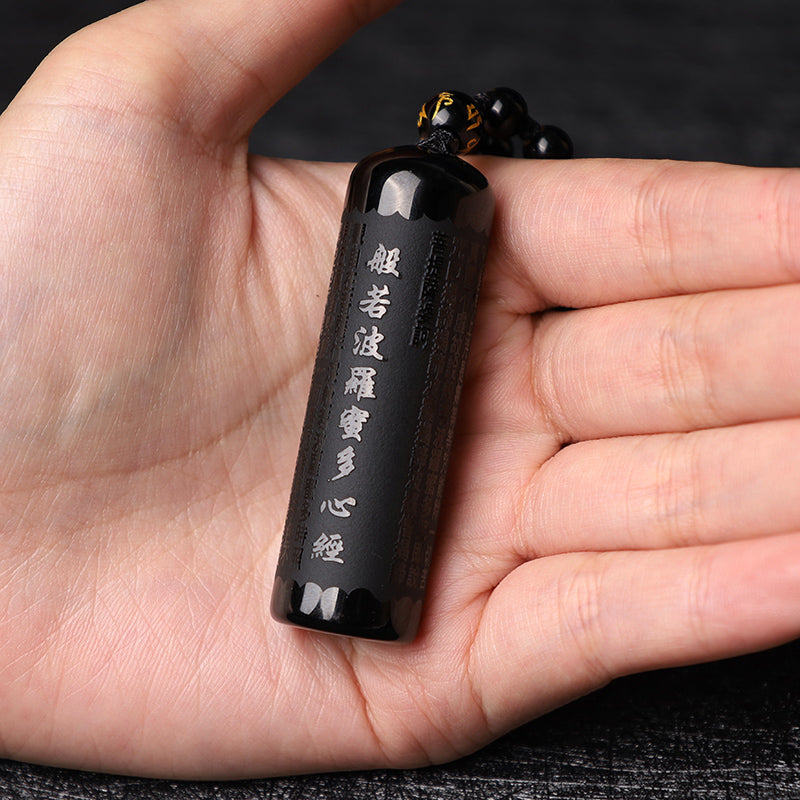Buddha Stones Natuurlijke zwarte obsidiaan hartvormige sutra Ketting - image 8