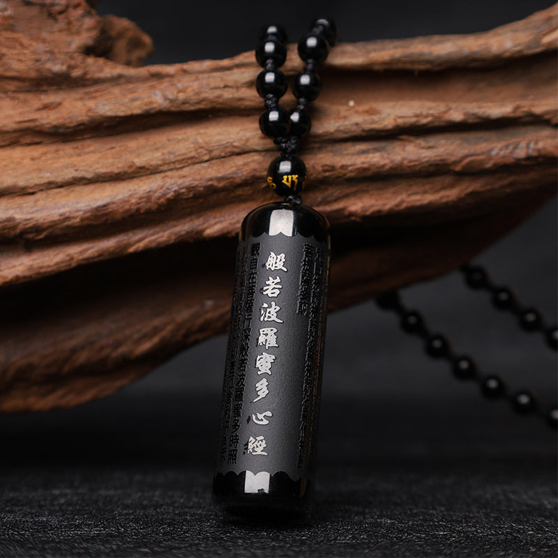 Buddha Stones Natuurlijke zwarte obsidiaan hartvormige sutra Ketting - image 1