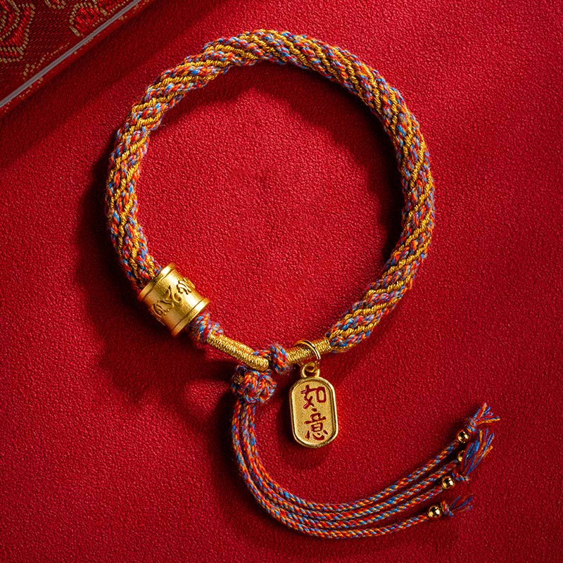 Buddha Stones Handgemaakte veelkleurige Tibetaanse Om Mani Padme Hum Ruyi gelukbrengende gevlochten Armband - 14-20 cm - image 0