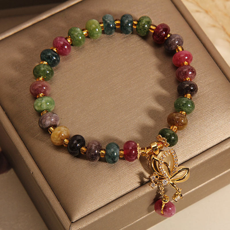 Buddha Stones Kleurrijke toermalijn vlinderhanger Armband - image 1