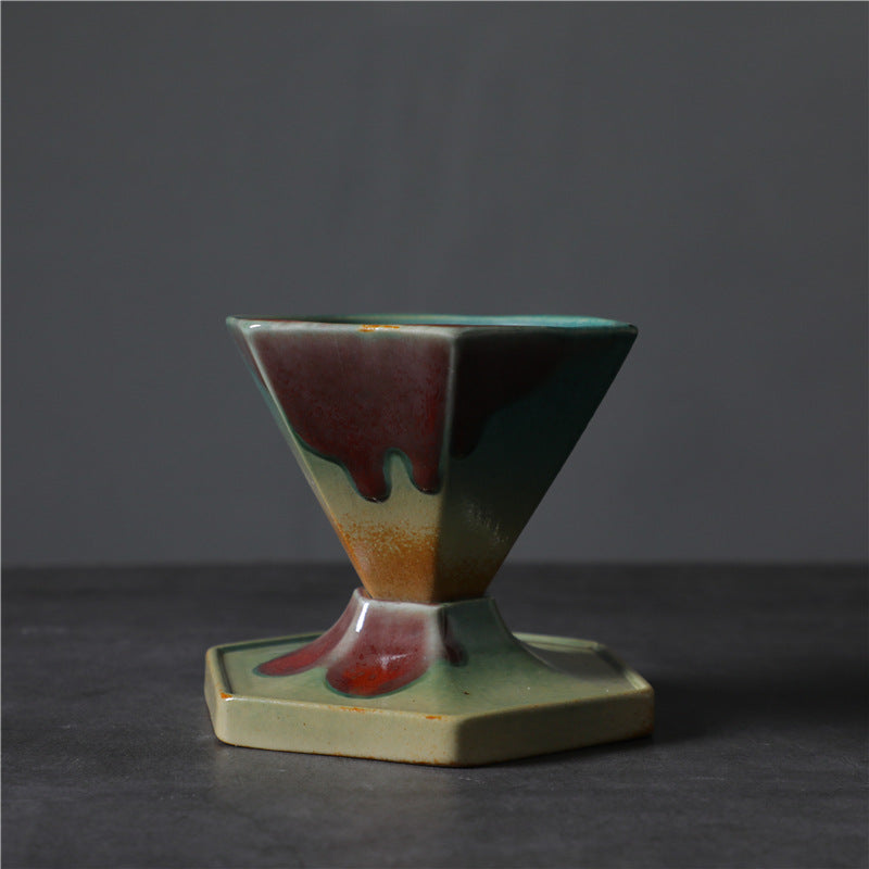 Buddha Stones Hexagonale keramische thee- en koffiemok met voet, 170 ml - Groen Rood 10,6 cm * 9,2 cm * 9 cm * 170 ml - image 2