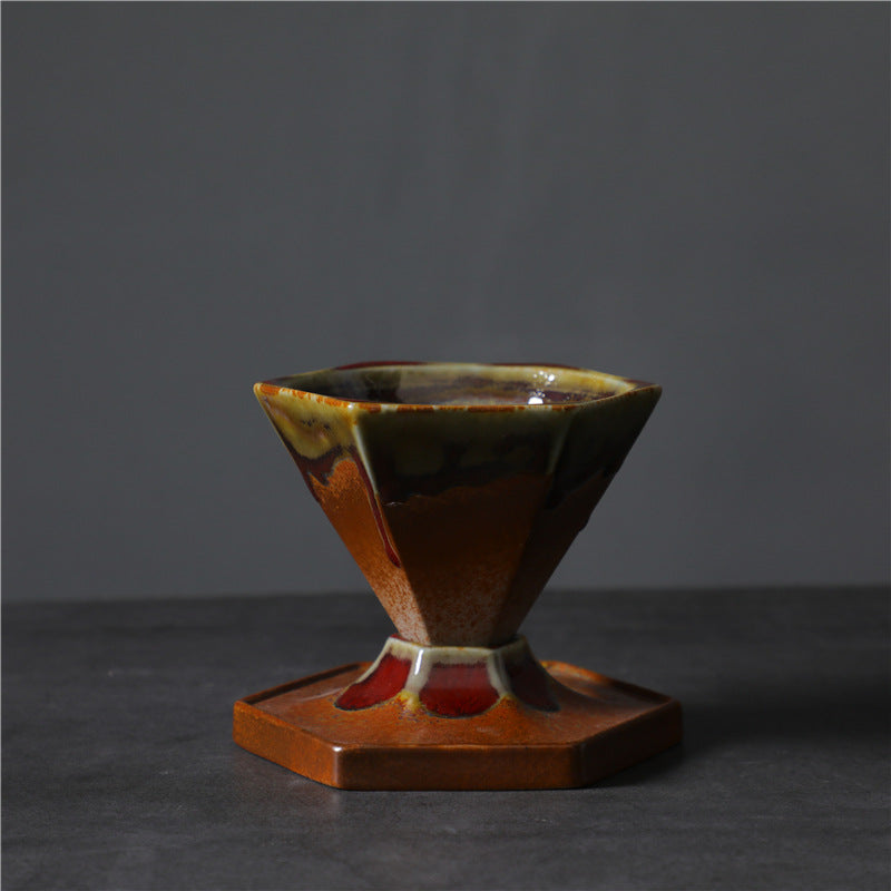 Buddha Stones Hexagonale keramische thee- en koffiemok met voet, 170 ml - Khaki Rood 10,6 cm * 9,2 cm * 9 cm * 170 ml - image 7