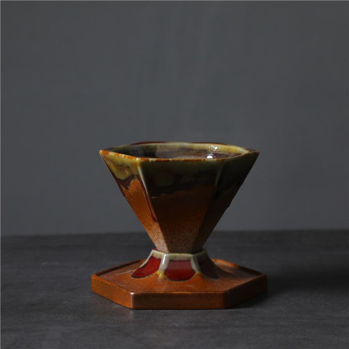 Buddha Stones Hexagonale keramische thee- en koffiemok met voet, 170 ml - Khaki Rood 10,6 cm * 9,2 cm * 9 cm * 170 ml - image 7