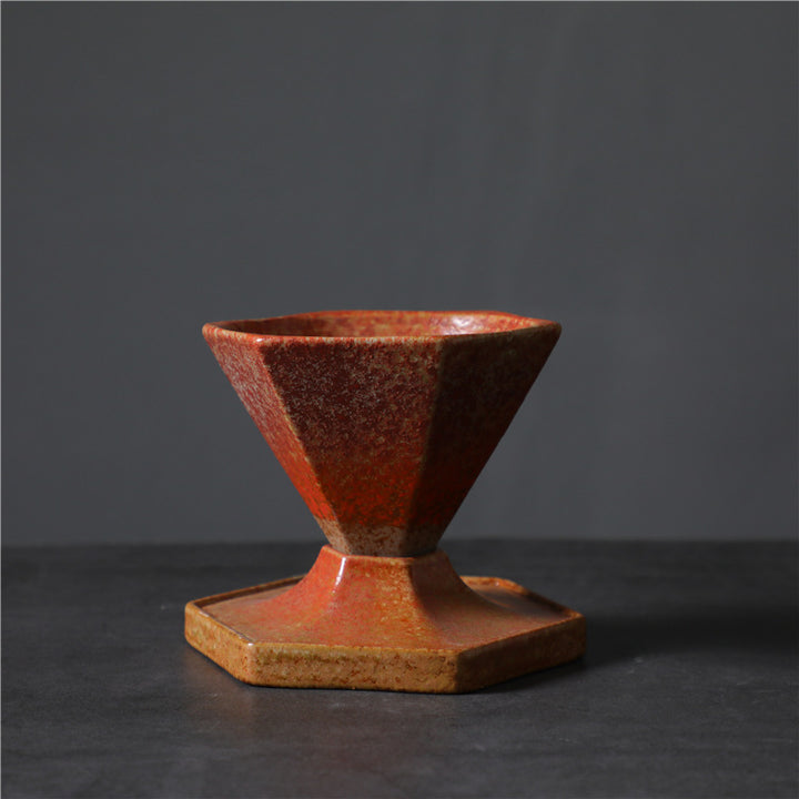 Buddha Stones Hexagonale keramische thee- en koffiemok met voet, 170 ml - Rood 10,6 cm * 9,2 cm * 9 cm * 170 ml - image 8