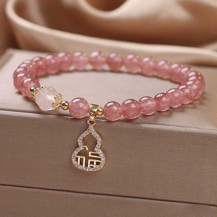 Buddha Stones Aardbeikwarts kalebas Fu karakter bedeltje positieve Armband - image 4