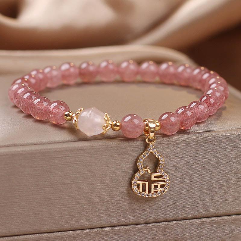 Buddha Stones Aardbeikwarts kalebas Fu karakter bedeltje positieve Armband - image 3