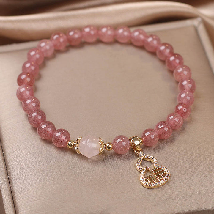 Buddha Stones Aardbeikwarts kalebas Fu karakter bedeltje positieve Armband - image 2