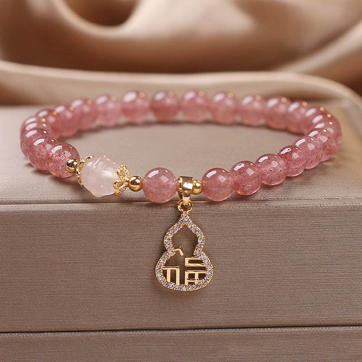 Buddha Stones Aardbeikwarts kalebas Fu karakter bedeltje positieve Armband - Aardbeikwarts (Polsomtrek 14-16 cm) - image 0