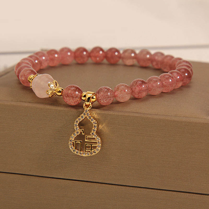 Buddha Stones Aardbeikwarts kalebas Fu karakter bedeltje positieve Armband - image 13