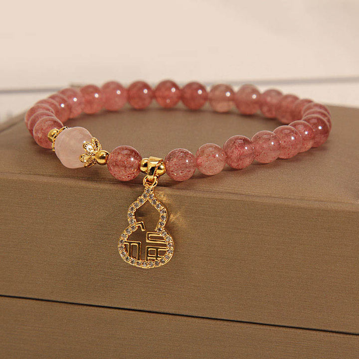 Buddha Stones Aardbeikwarts kalebas Fu karakter bedeltje positieve Armband - image 13