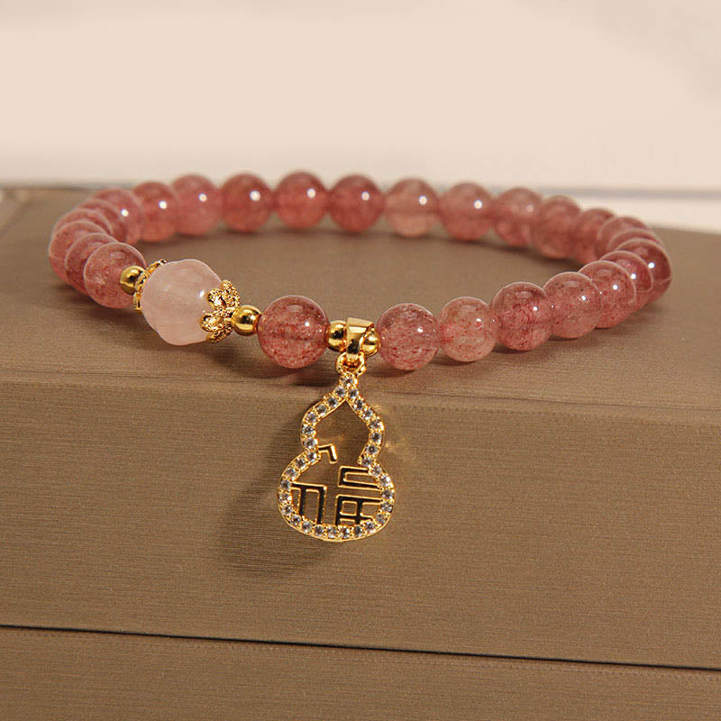 Buddha Stones Aardbeikwarts kalebas Fu karakter bedeltje positieve Armband - image 9
