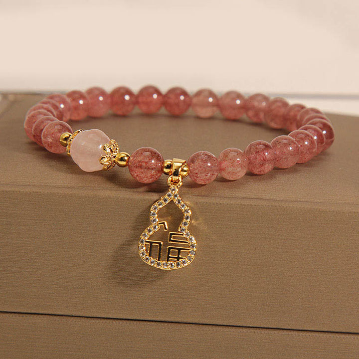 Buddha Stones Aardbeikwarts kalebas Fu karakter bedeltje positieve Armband - image 9