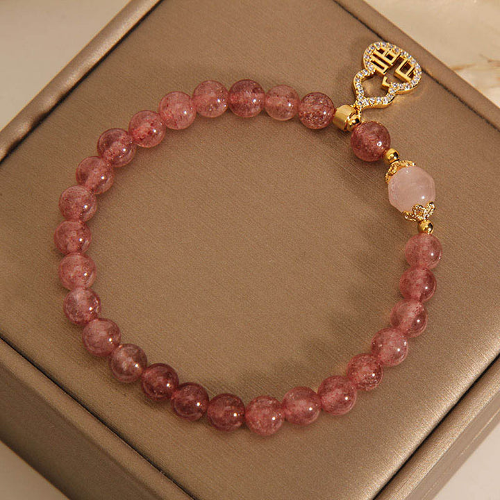 Buddha Stones Aardbeikwarts kalebas Fu karakter bedeltje positieve Armband - image 12