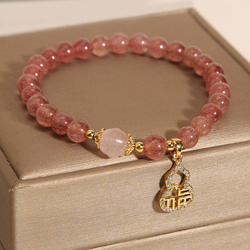 Buddha Stones Aardbeikwarts kalebas Fu karakter bedeltje positieve Armband - image 8