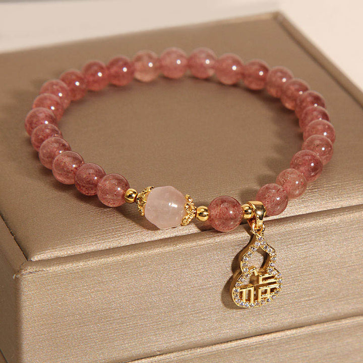 Buddha Stones Aardbeikwarts kalebas Fu karakter bedeltje positieve Armband - image 8