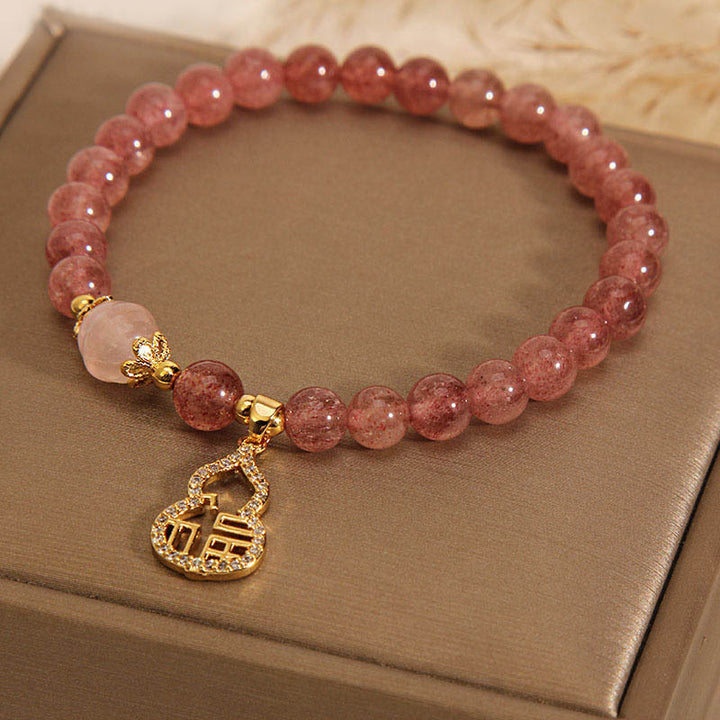 Buddha Stones Aardbeikwarts kalebas Fu karakter bedeltje positieve Armband - image 11