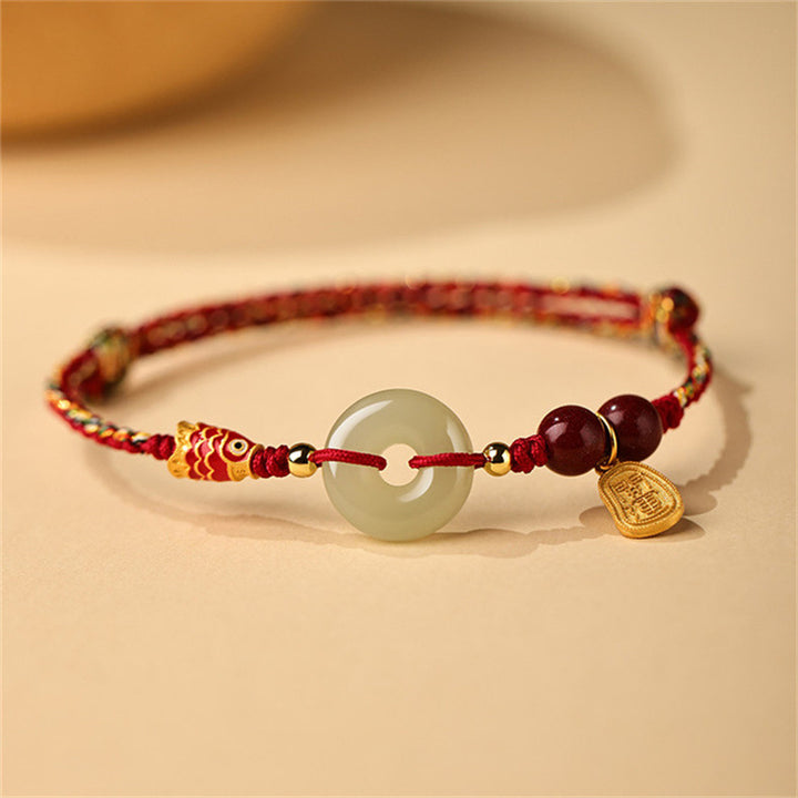 Buddha Stones 925 Sterling Zilveren Koi Vis Hetian Jade Vredesgesp Armband - image 1
