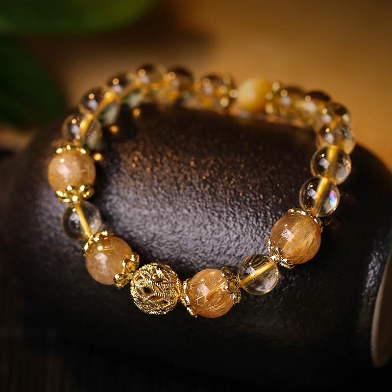 Buddha Stones Armband voor welvaartsbescherming met natuurlijke citrien, amethist en rutielkwarts - Citrien (Polsomtrek 14-16 cm) - image 0