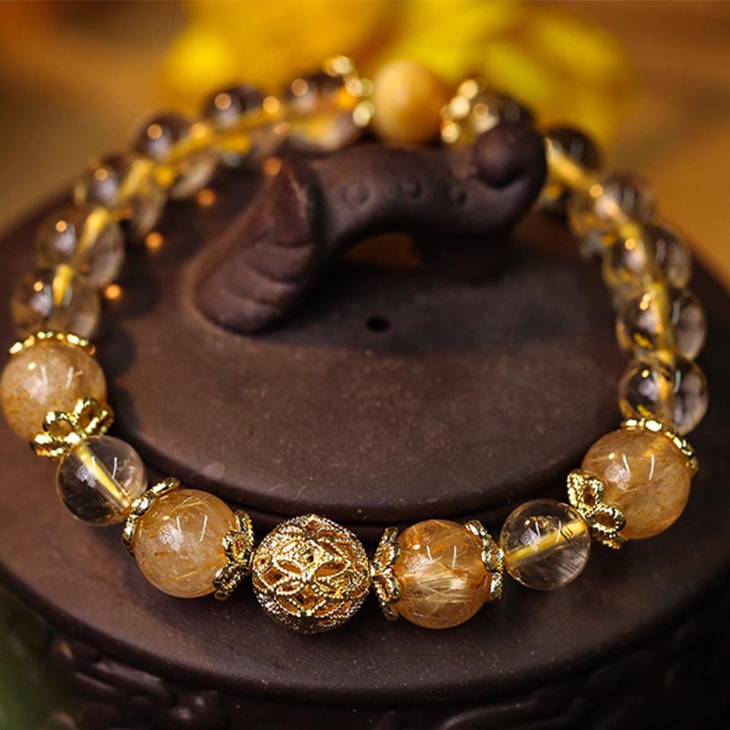 Buddha Stones Armband voor welvaartsbescherming met natuurlijke citrien, amethist en rutielkwarts - image 1