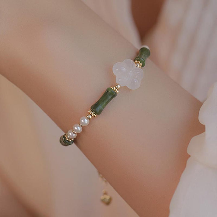 Buddha Stones Peridot Bamboe Bloem Agaat Parel Armband - image 1