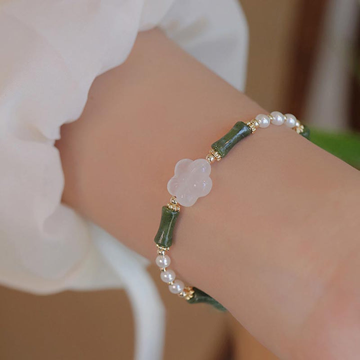 Buddha Stones Peridot Bamboe Bloem Agaat Parel Armband - image 5