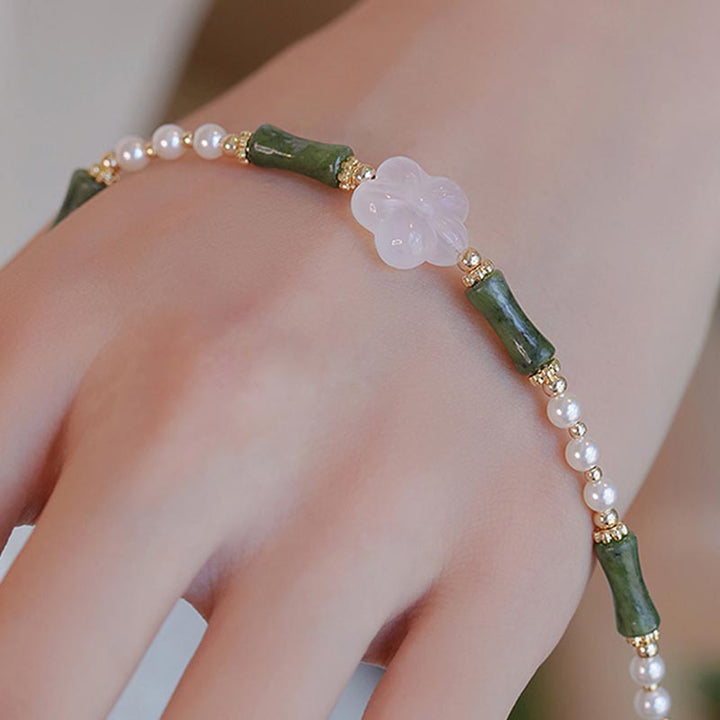 Buddha Stones Peridot Bamboe Bloem Agaat Parel Armband - image 2