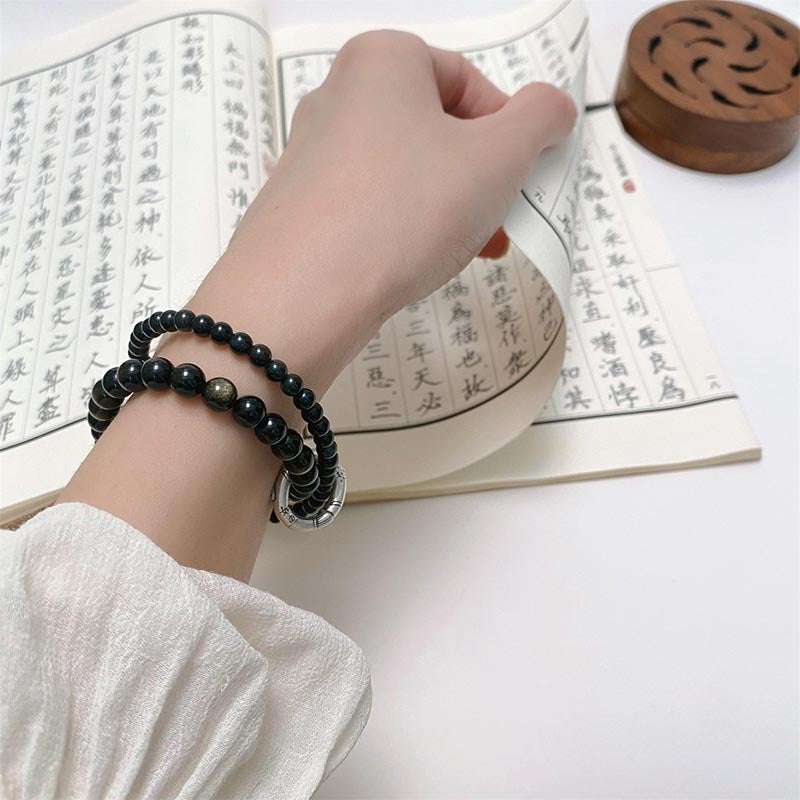Buddha Stones 999 Sterling Zilveren Armband met Zwarte Obsidiaan en Dubbele Laag - image 7
