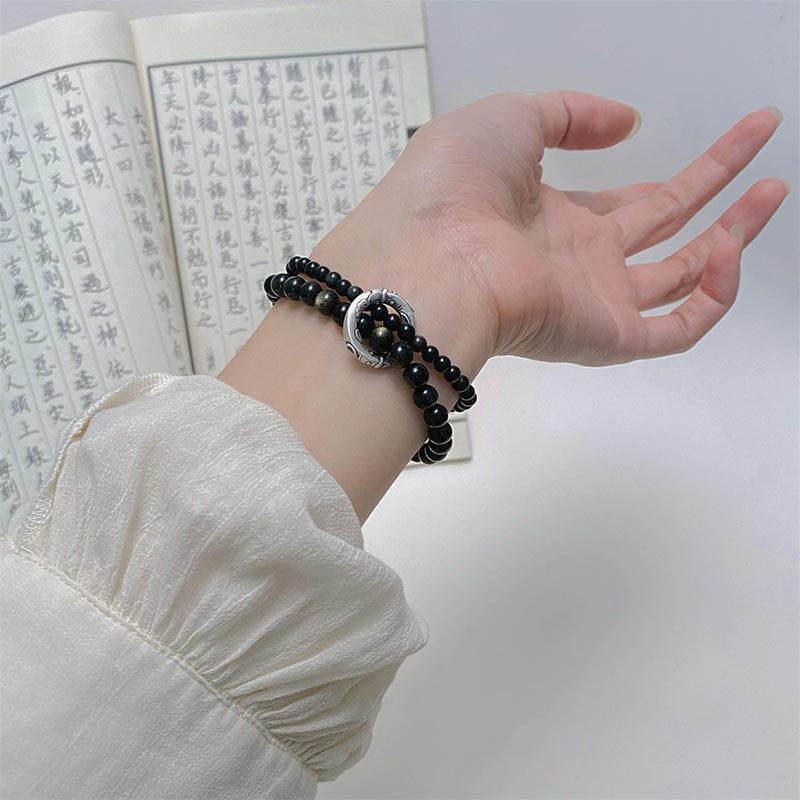 Buddha Stones 999 Sterling Zilveren Armband met Zwarte Obsidiaan en Dubbele Laag - image 6