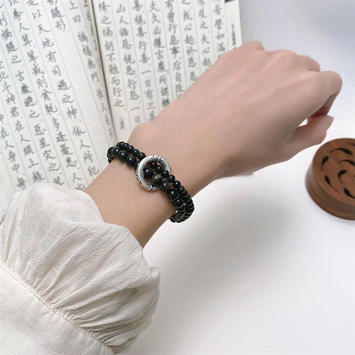 Buddha Stones 999 Sterling Zilveren Armband met Zwarte Obsidiaan en Dubbele Laag - image 5