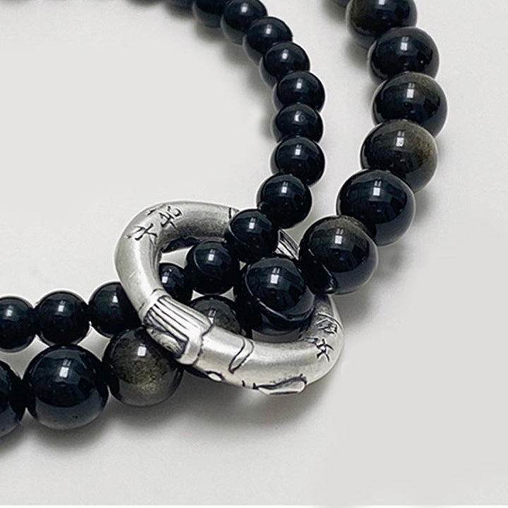 Buddha Stones 999 Sterling Zilveren Armband met Zwarte Obsidiaan en Dubbele Laag - image 3