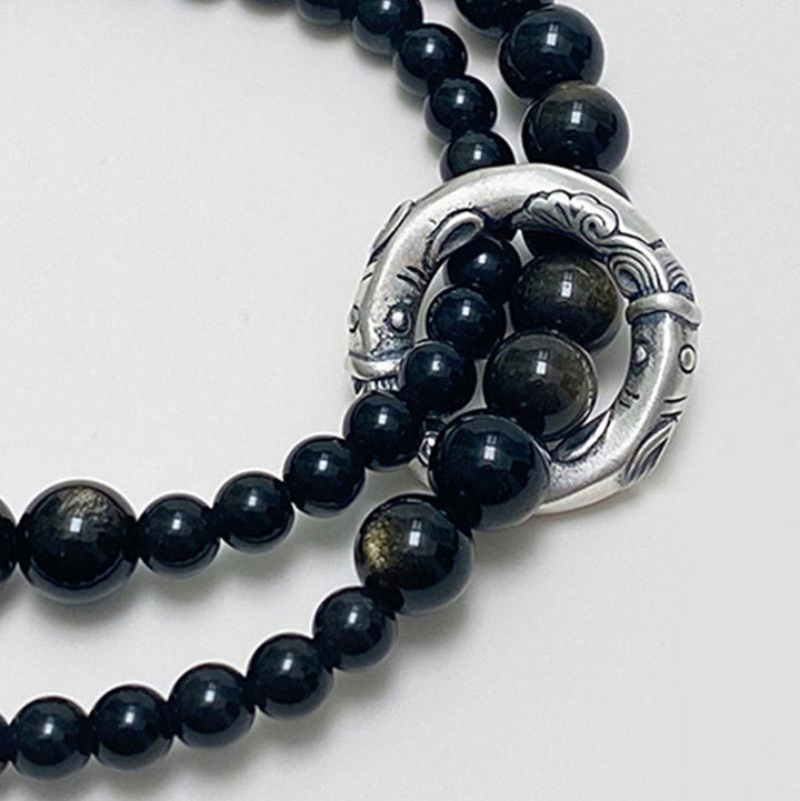 Buddha Stones 999 Sterling Zilveren Armband met Zwarte Obsidiaan en Dubbele Laag - image 4