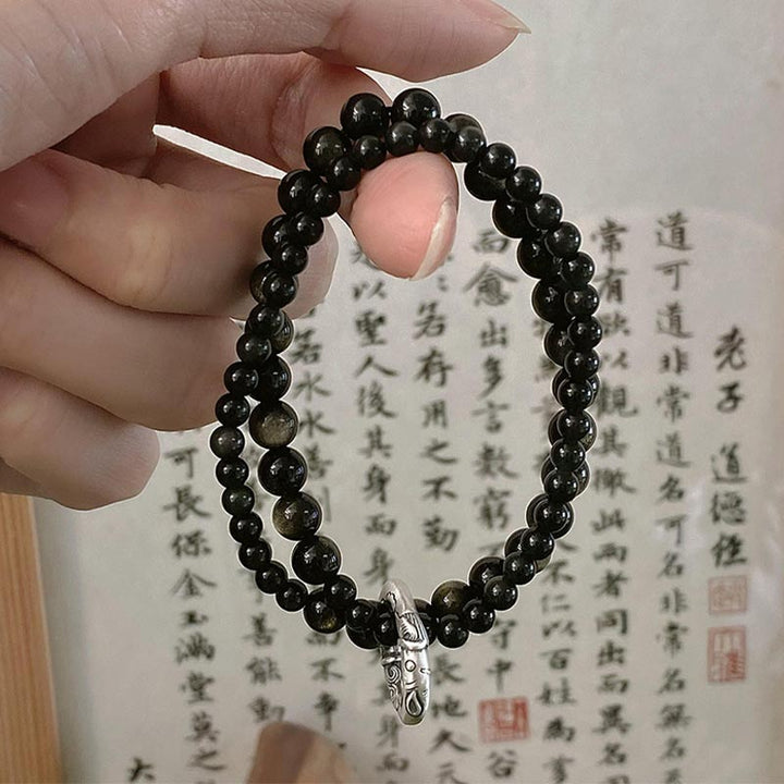 Buddha Stones 999 Sterling Zilveren Armband met Zwarte Obsidiaan en Dubbele Laag - image 8