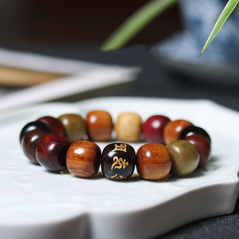 Buddha Stones Tibetaanse Armband van diverse houtsoorten met de tekst "Om Mani Padme Hum Purity". - Ebbenhout (Balans ♥Rust) (Polsomtrek 14-16 cm) - image 0