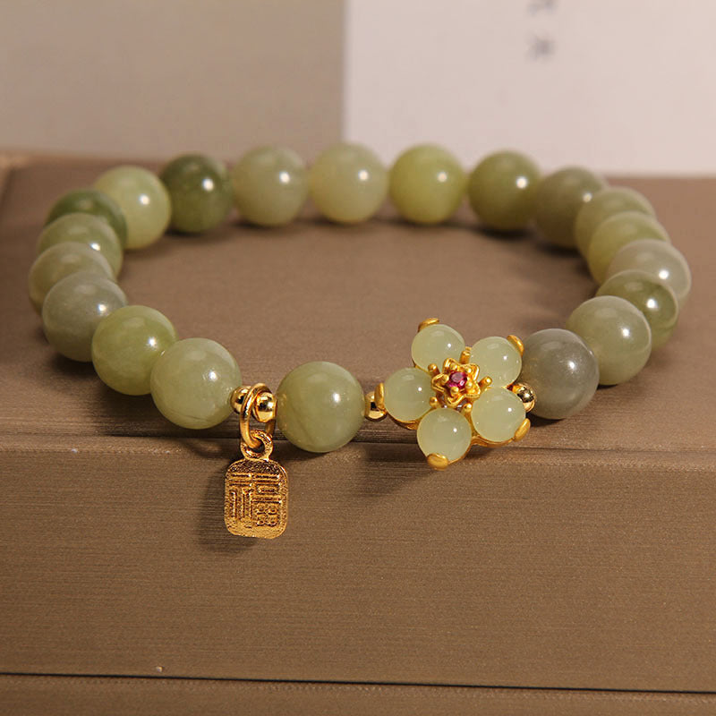 Buddha Stones Groene jade bloem Fu karakter Armband - Jade (Polsomtrek 14-16 cm) - image 0