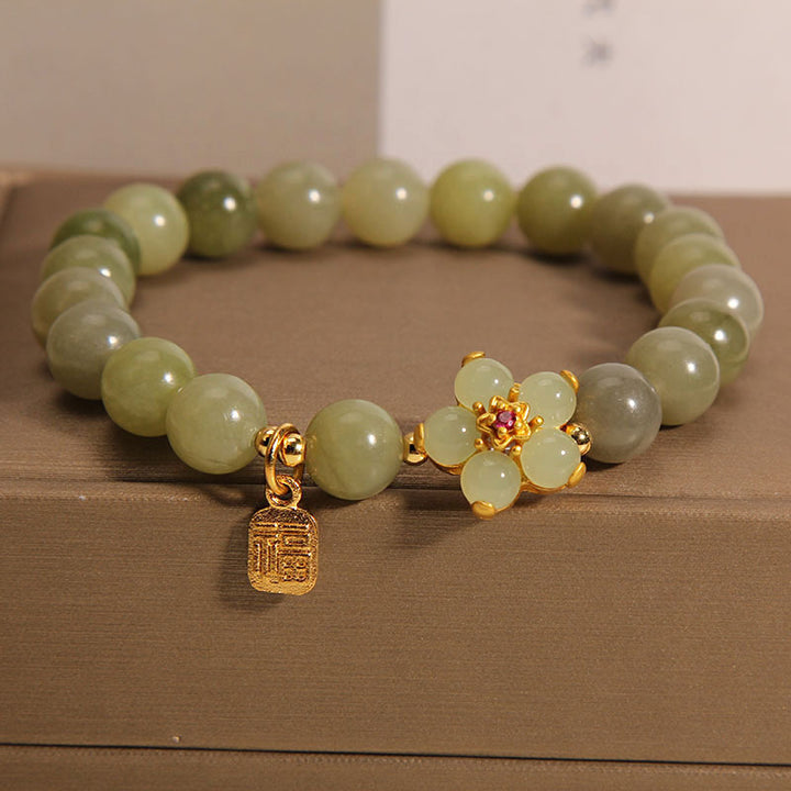 Buddha Stones Groene jade bloem Fu karakter Armband - Jade (Polsomtrek 14-16 cm) - image 0
