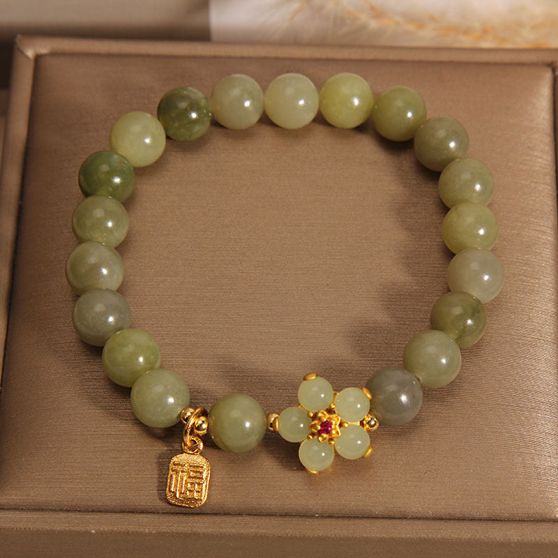 Buddha Stones Groene jade bloem Fu karakter Armband - image 1