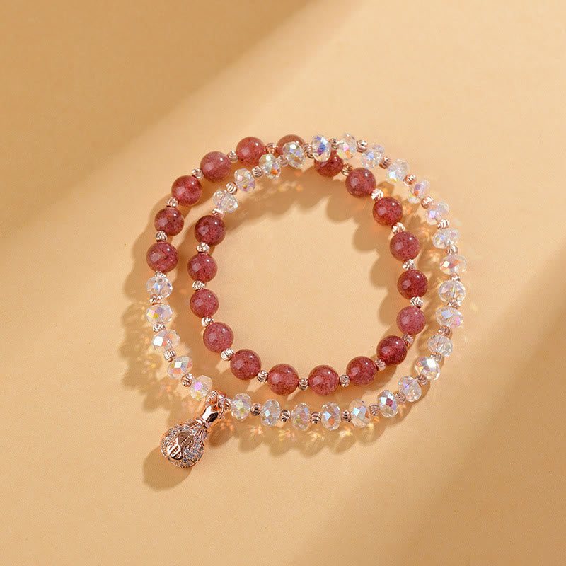 Buddha Stones Aardbeikwarts witte kristallen geldzakje bedeltje positieve Armband - image 1