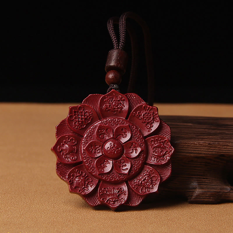 Buddha Stones Natuurlijke cinnaber lotus Om Mani Padme Hum zegen Ketting - Lotusvormige cinnaber - image 0