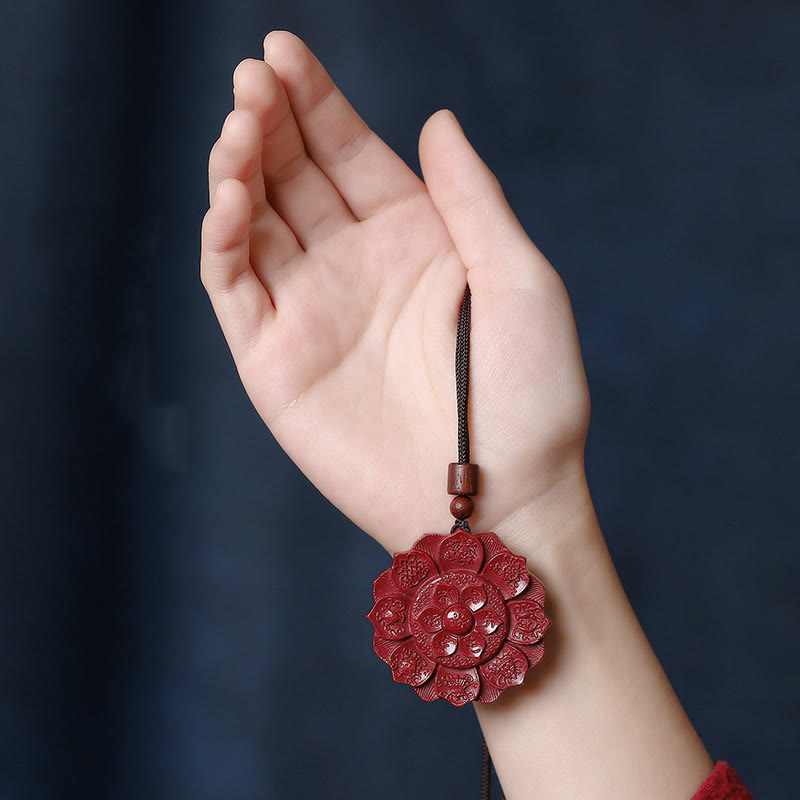 Buddha Stones Natuurlijke cinnaber lotus Om Mani Padme Hum zegen Ketting - image 1