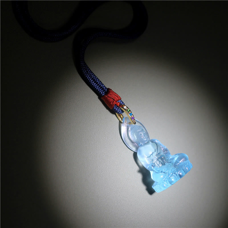 Buddha Stones Blauwe Tathagata Boeddha Geneeskunde Boeddha Liuli Crystal Serenity Amulet Ketting hanger - image 3
