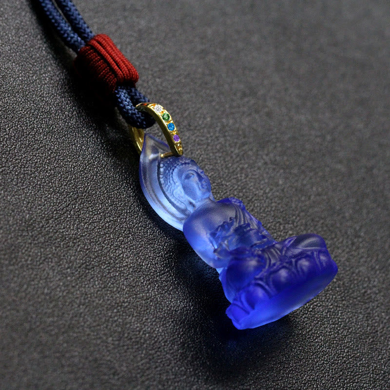 Buddha Stones Blauwe Tathagata Boeddha Geneeskunde Boeddha Liuli Crystal Serenity Amulet Ketting hanger - image 15