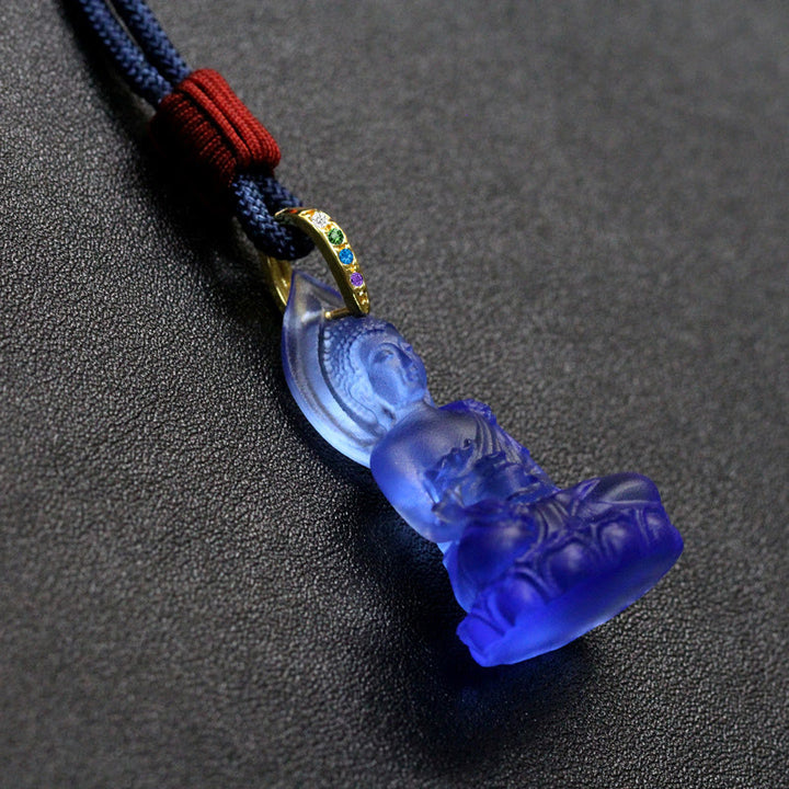 Buddha Stones Blauwe Tathagata Boeddha Geneeskunde Boeddha Liuli Crystal Serenity Amulet Ketting hanger - image 15