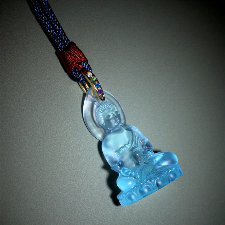 Buddha Stones Blauwe Tathagata Boeddha Geneeskunde Boeddha Liuli Crystal Serenity Amulet Ketting hanger - image 2