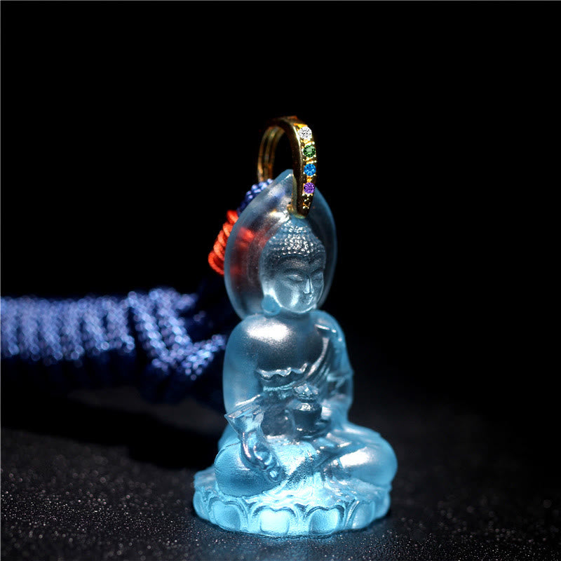 Buddha Stones Blauwe Tathagata Boeddha Geneeskunde Boeddha Liuli Crystal Serenity Amulet Ketting hanger - Lichtblauwe Tathagata Boeddha - image 0