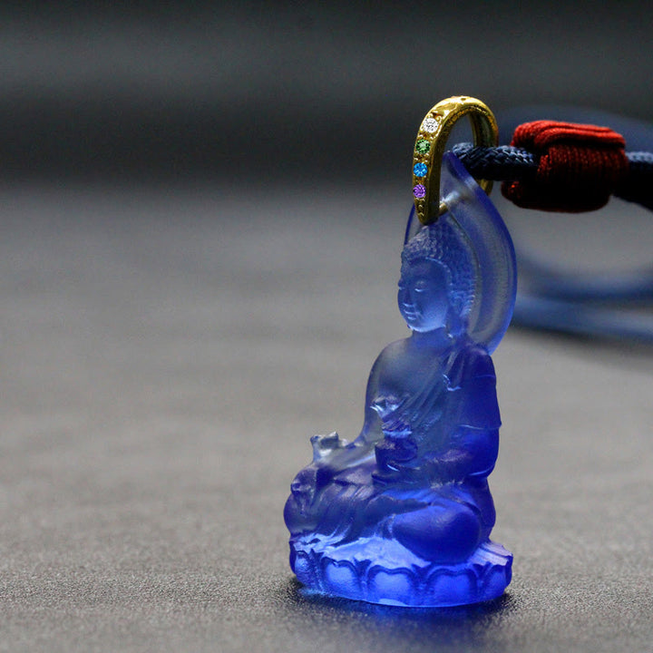 Buddha Stones Blauwe Tathagata Boeddha Geneeskunde Boeddha Liuli Crystal Serenity Amulet Ketting hanger - Donkerblauwe Medicijn Boeddha - image 14